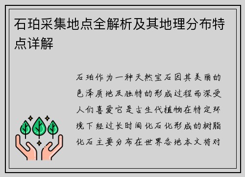 石珀采集地点全解析及其地理分布特点详解